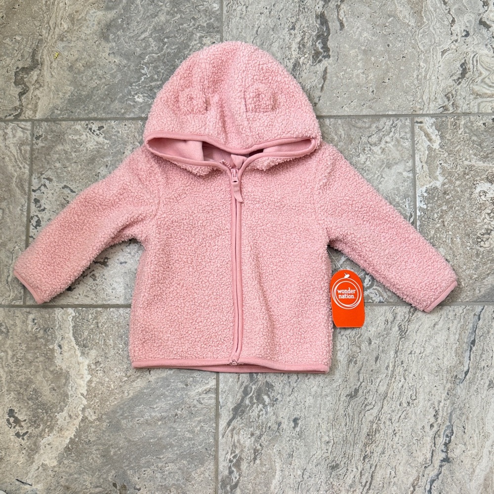 NWT Size 2T Wonder Nation Pink Sherpa Hoodie with Hood Ears